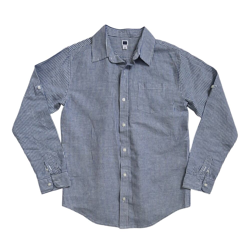 Janie and Jack Striped Oxford Button Down Shirt Steal Blue Girls Size 12